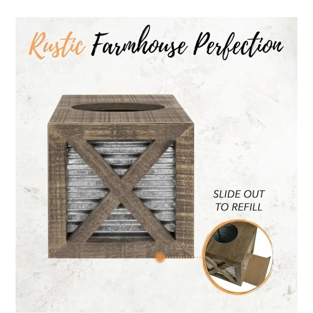 Rustic Wooden Tissue Box Holder New